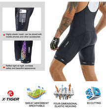 Cargar imagen en el visor de la galería, X-Tiger® Bib Shorts Culotte Reflectante Ciclismo | S-M-XL-2XL
