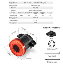 Cargar imagen en el visor de la galería, Rockbros® Luz Trasera Inteligente Q/JF002 Sensor de Freno USB-C IPX7