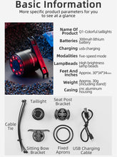 Cargar imagen en el visor de la galería, Rockbros® Luz Trasera Q1 para Bicicleta 5 Modos Carga USB