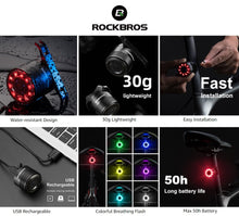 Cargar imagen en el visor de la galería, Rockbros® Luz Trasera Q1 para Bicicleta 5 Modos Carga USB