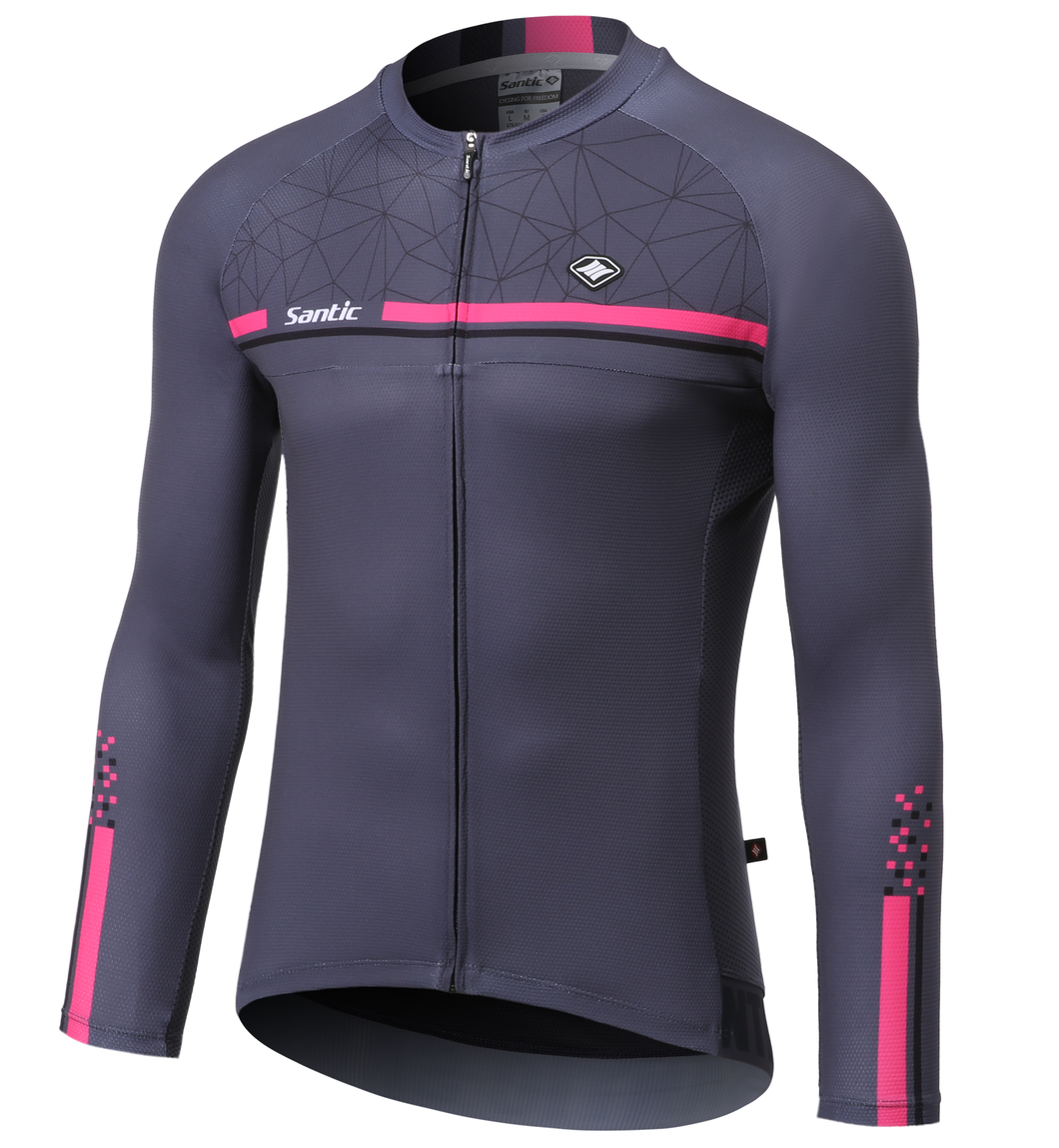 Santic® Jersey Maillot Manga Larga Ciclismo Protección UV | Gris | S-M-L