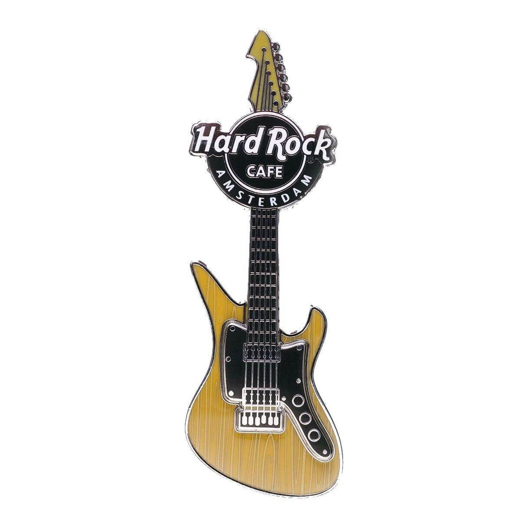 Hard Rock Cafe® AMSTERDAM Woodgrain Retro Guitar Magnet Imán