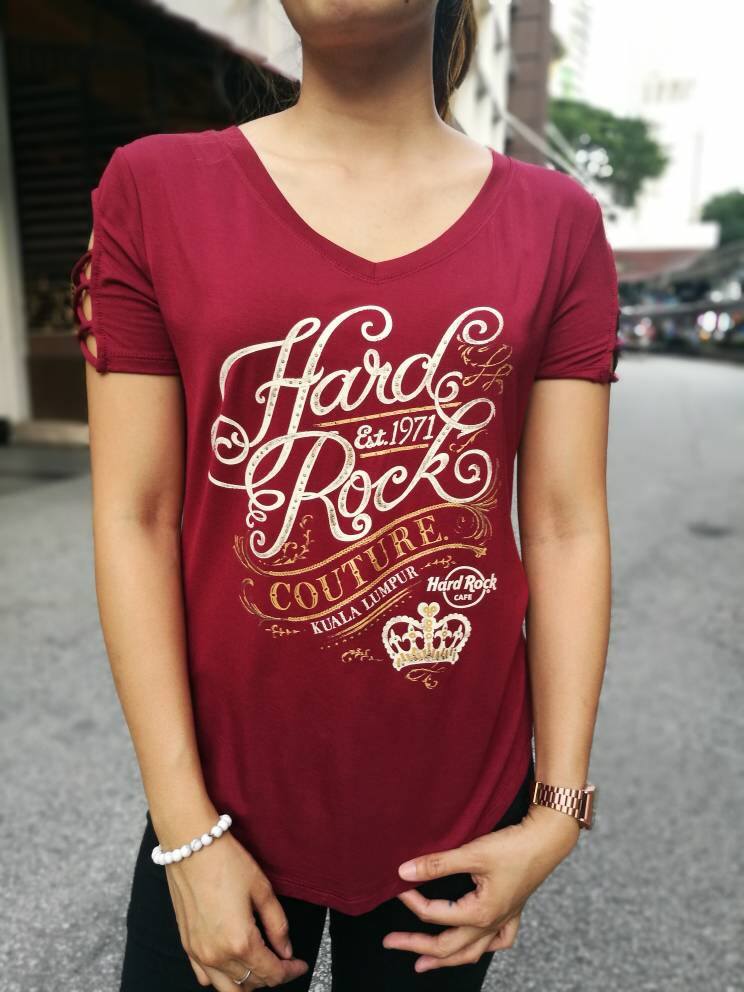 Hard Rock Cafe® Original Polo Camiseta Top Burgundy Couture Mujer | XS-S