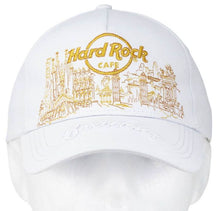 Cargar imagen en el visor de la galería, Hard Rock Cafe® Gorra Modelo Gold Skyline Deluxe Blanco / Barcelona-Roma-Londres-Munich-Las Vegas-Los Angeles-San Francisco
