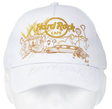 Cargar imagen en el visor de la galería, Hard Rock Cafe® Gorra Modelo Gold Skyline Deluxe Blanco / Barcelona-Roma-Londres-Munich-Las Vegas-Los Angeles-San Francisco
