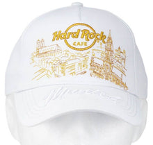 Cargar imagen en el visor de la galería, Hard Rock Cafe® Gorra Modelo Gold Skyline Deluxe Blanco / Barcelona-Roma-Londres-Munich-Las Vegas-Los Angeles-San Francisco
