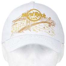 Cargar imagen en el visor de la galería, Hard Rock Cafe® Gorra Modelo Gold Skyline Deluxe Blanco / Barcelona-Roma-Londres-Munich-Las Vegas-Los Angeles-San Francisco
