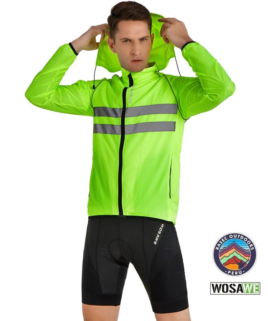 Wosawe® Casaca Cortaviento Ciclismo Reflectante Capucha | M-L-XL-XXL